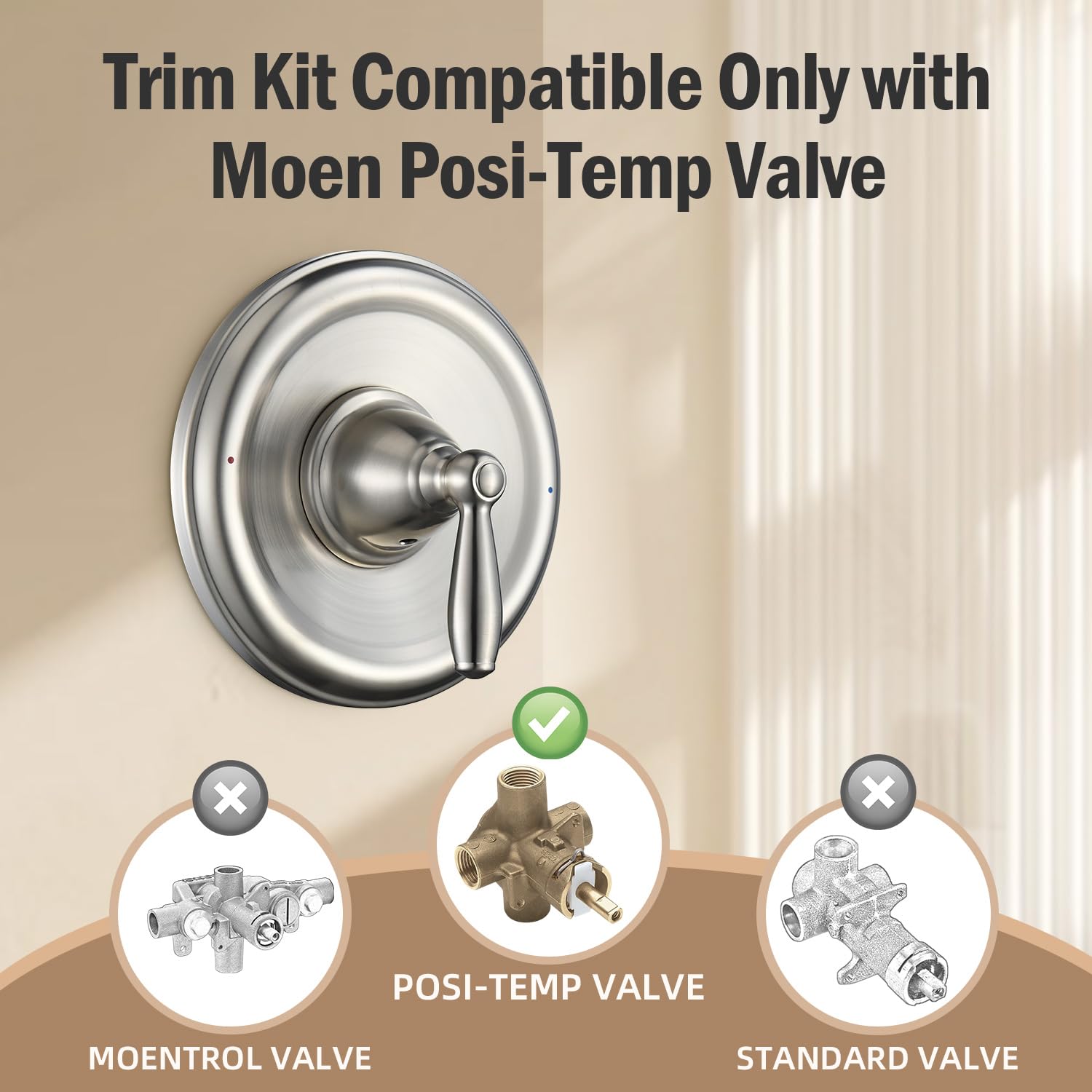 Replacement for Moen T2151BN Brantford Posi-Temp Valve Trim Kit, Pressure Balancing Tub and Shower Lever Handle，Brushed Nickel