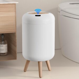 onlcuk automatic motion sensor bathroom trash can with lid, 3 gallon / 11l touchless trash garbage bin with removable legs for bathroom, kitchen, bedroom, office, small mini trash cans trashcan -white