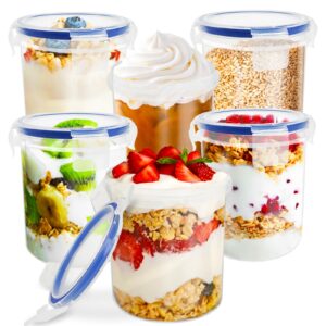 qiuttnqn 6 pack overnight oats containers with lids,16 oz plastic leak proof oatmeal container,portable food storage container,reusable oats cereal yogurt milk meal prep jars