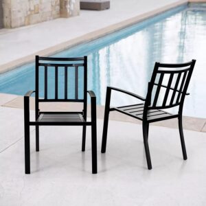 VcJta Stackable Patio Dining Chairs Set of 6 Outdoor Metal Steel High Back Chairs with Weather-Resistant Finish Black Stylish Furniture for Garden