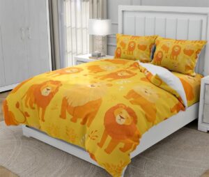 moinlizy 3d cartoon lion printed duvet cover twin size 3d yellow cute lion bedding sets bedclothes room decor wild animal theme no comforter