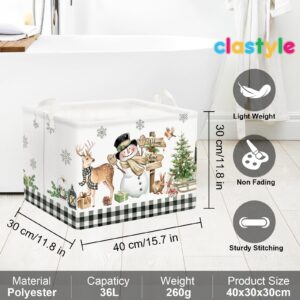 Clastyle Brown Plaid Snowman Christmas Tree Gift Basket Large Winter Deer Gnome Truck Snowflake Nursery Bin Cube Collapsible Rectangle Kid Clothes Toy Book Shelf Basket