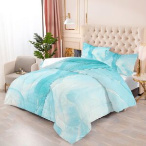 EDGZKO Blue Twin Comforter Set: Twin Size Light Blue Marble Bedding Sets for Teens Girls Kids Abstract Glitter Marbling Quilt Duvet Bed Set 1 Comforter & 1 Pillow Case