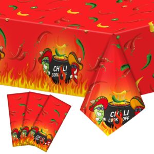 oudain 3 pcs plastic chili cook off tablecloths, chili pepper party favor supplies, disposable cinco de mayo chili pepper hot flame tablecover for mexican theme cooking party decor, 108 x 54 inch