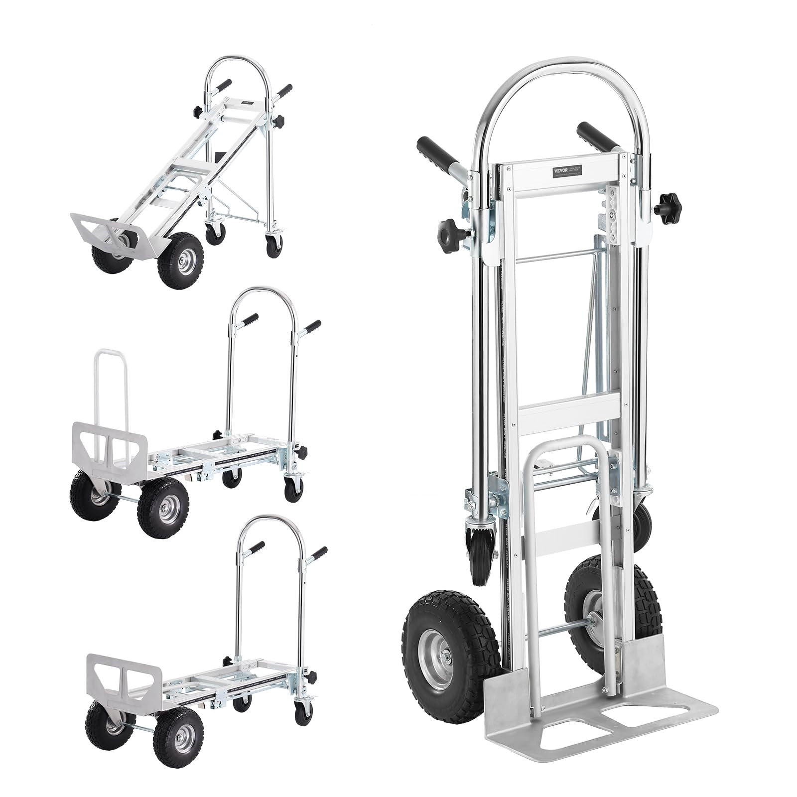 VEVOR Aluminum Folding Hand Truck, 4 in 1 Design 1000 lbs Capacity, Heavy Duty Industrial Collapsible cart, Dolly Cart with Rubber Wheels for Transport and Moving in Warehouse, Supermarket, Garden