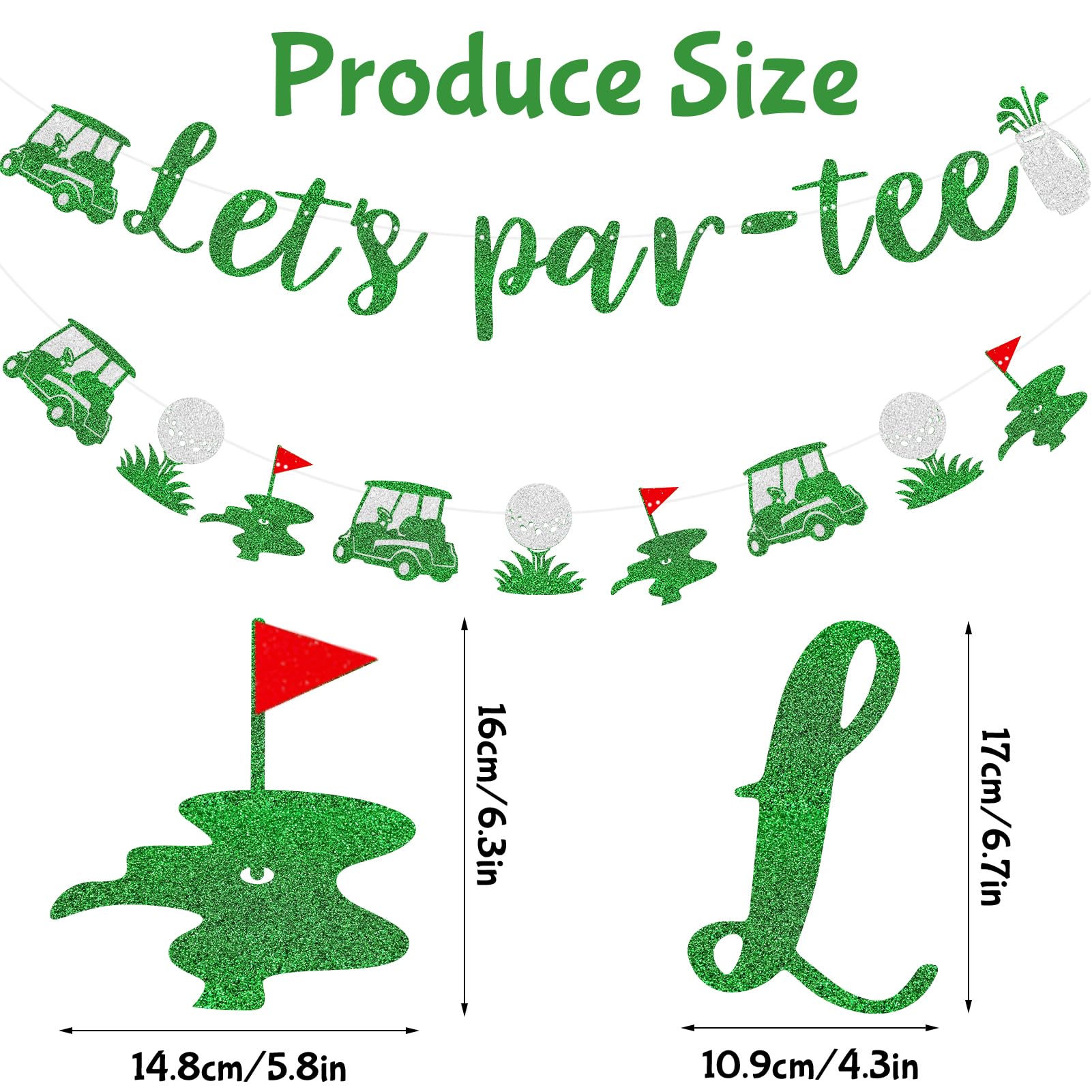 Generic Let's Par Tee Banner, Tee Banner Golf Themed Birthday Party Decoration, Golf Themed Retirement Party Decorations，Green Glitter