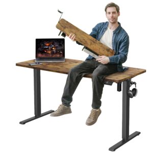 walkingdesk 48x24 inches electric standing desk with drawer and monitor stand, height adjustable stand up desk for home office, ergonomic sit to stand desk with phone holder, 3 hooks, rustic brown