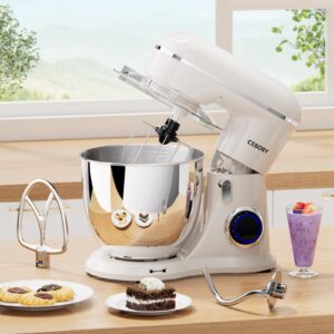 CEBORY 3-IN-1 Electric Stand Mixer, 6QT Bowl 10-Speed Kitchen Mixer, Household Food Mixers include Dough Hook, Beater and Whisk, Bread Cake Mixer for Baking and Most Home Cooks, Almond Cream