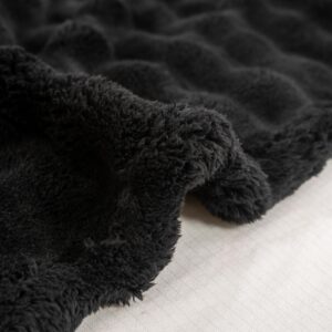 YUSOKI Faux Fur Twin Blanket with 3D Bubbles Super Soft Fuzzy Cozy Thick Blanket for Couch Chair Sofa Gift Home Décor(Black,60 * 80inches)