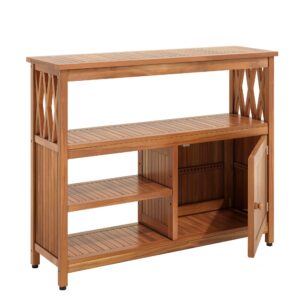 yitahome acacia wood patio bar table with storage and shelves, outdoor sideboard storage cabinet for outdoor and indoor use, suitable for garden patio balcony living room, natural