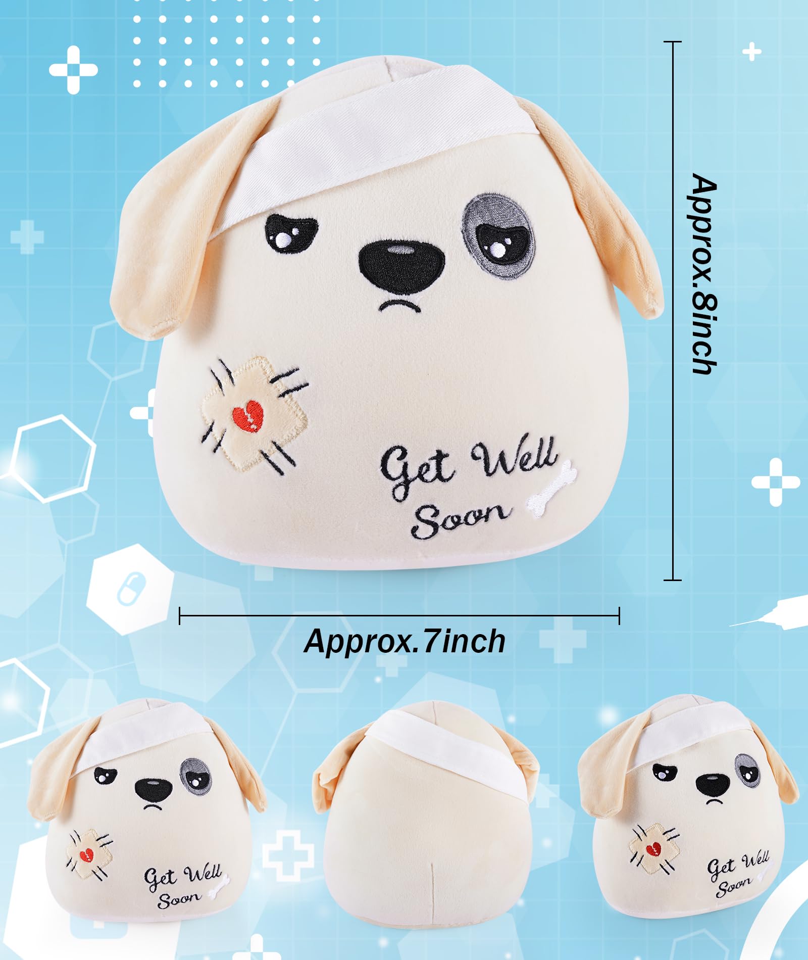 LeYoHa Get Well Soon Dog Plush - Dog Stuffed Animals Apricot Plushie Toys with Injury Bandage, Kids' Pillow Cushion, Gifts for Patient Girls Boys, 8 Inch