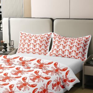 Erosebridal 100% Natural Cotton Red Lobster Duvet Cover, Shrimp Comforter Cover, Coastal Marine Life Quilt Cover Twin, Underwater Sea Wild Animals Bedroom Decor Bedding Set for Kids Adult