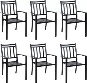 vcjta stackable patio dining chairs set of 6 outdoor metal steel high back chairs with weather-resistant finish black stylish furniture for garden