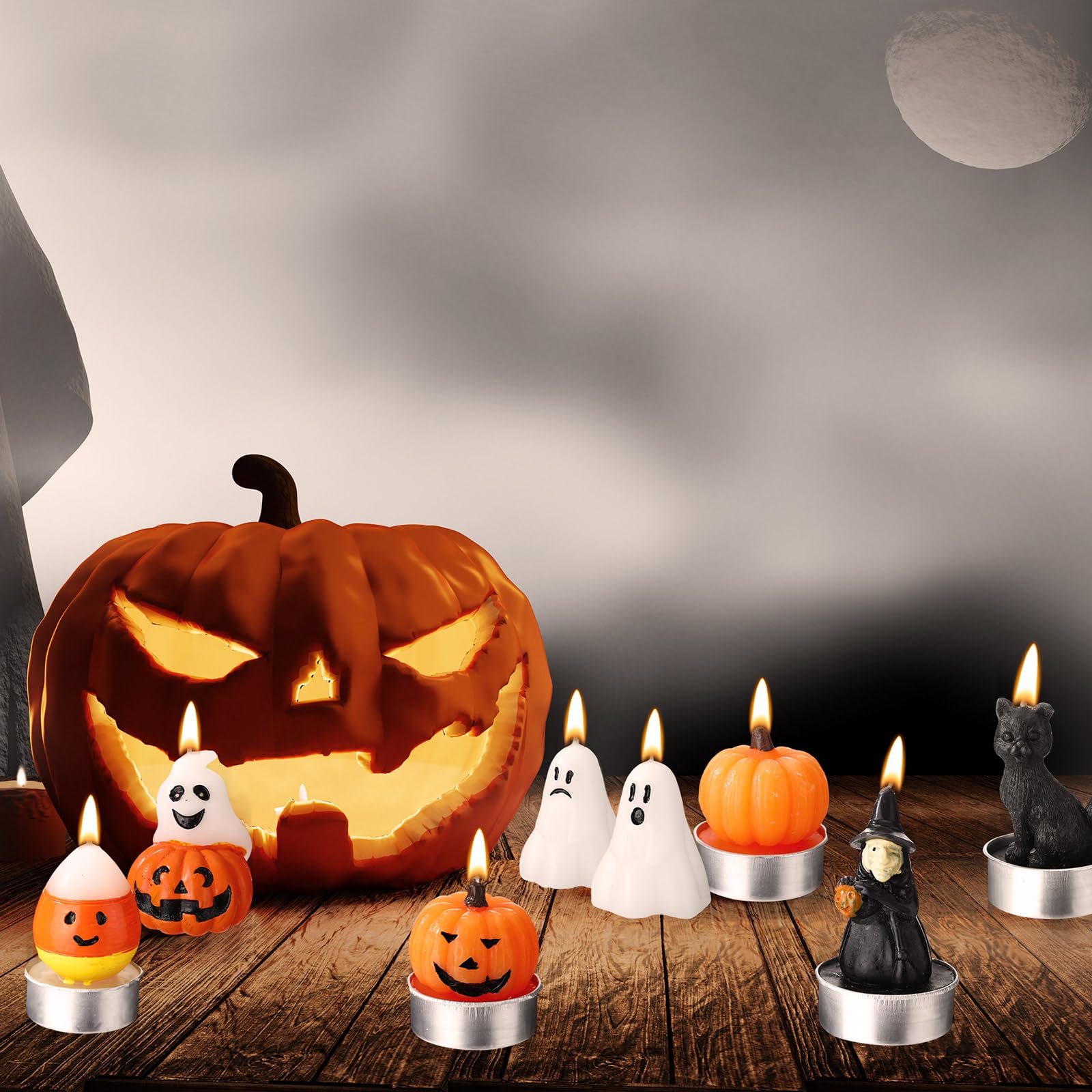 Conelist 14 Pcs Ghost Candles Halloween Candles Halloween Party Decorations Autumn Room Tabletop Decor Spooky Candles Witch Candles Pumpkin Candles Cute Wax Mini Candles Halloween Party Favor Supplies