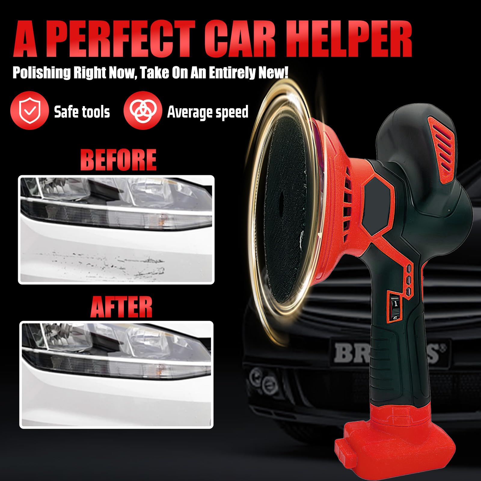 Cordless Car Buffer Polisher for Milwaukee m18 Battery, Polisher Machine Kit with 6 Variable Speed Up to 6000RPM, Cordless Buffer Polisher for Car Detailing/Polishing/Waxing(Battery Not Included)