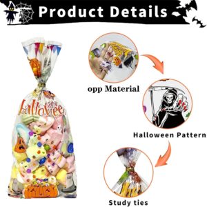 WZWXXQ 120 Pcs Halloween Cellophane Treat Bags,Halloween Candy Bags with 140 Pcs Gold Twist Ties, Trick or Treat Goodie Bags for Halloween Party Supply-10.6 * 5.1 inch