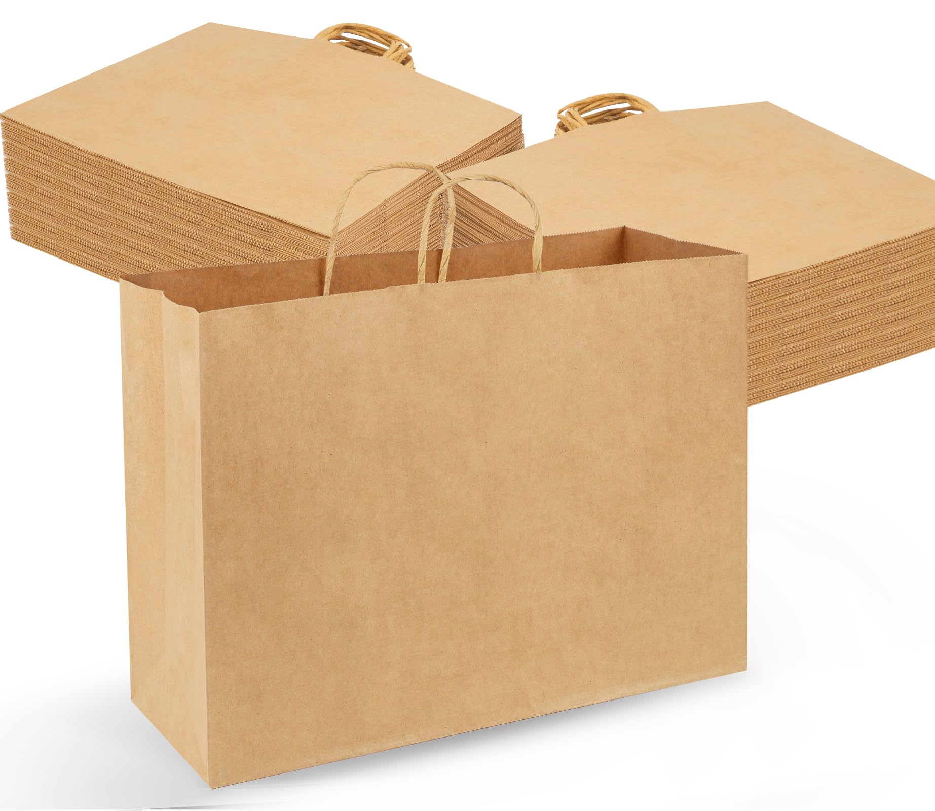 Moretoes 110pcs 16x6x12 Inches Paper Bags with Handles Bulk Large Gift Bags with Handles Brown Paper Bags for Grocery, Merchandise, Gifts