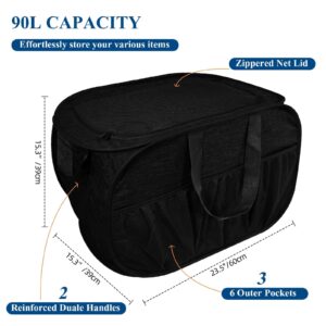 Collapsible Laundry Baskets, Tear Proof Pop Up Laundry Hamper with Lid, Dual Handles Durable Foldable Laundry Basket, Easy to Carry Laundry Hamper for Home, Laundry Room, Bedroom, Dorm, Travel Black