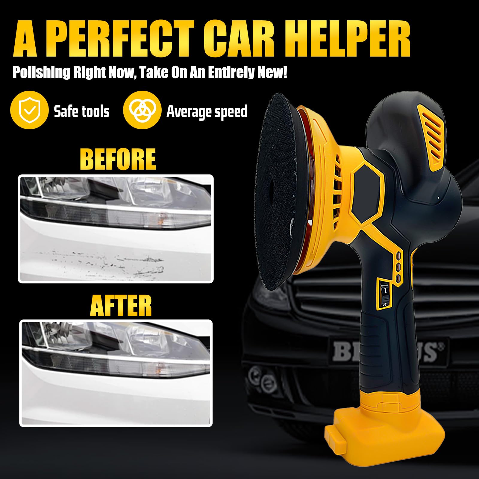 Cordless Car Buffer Polisher for Dewalt 20V Battery, Polishers and Buffers with 6 Variable Speed Up to 6000RPM, Cordless Polisher for Car Detailing/Polishing/Waxing(Battery Not Included)