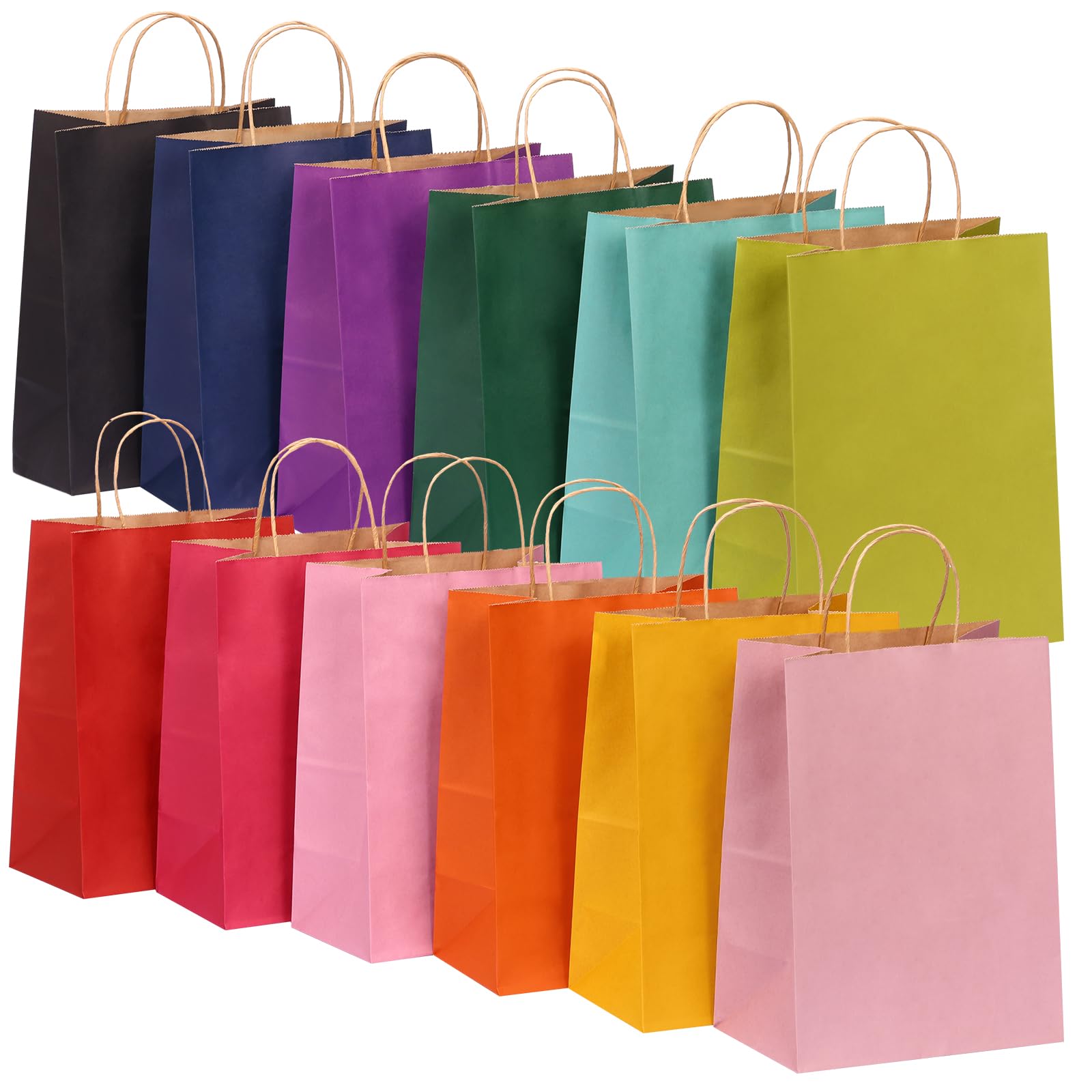 Moretoes 36pcs Paper Gift Bags with Handles Bulk, 7.5"x 4.7"x 10.2" Party Favor Bags, Medium Goodie Bags for Kids Birthday, Baby Shower, Crafts, Christmas Party Supplies (12 Colors)