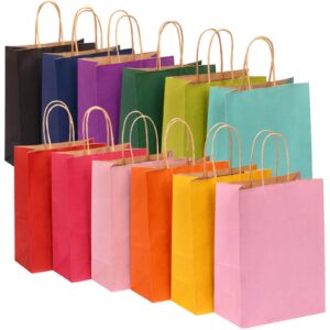 moretoes 36pcs paper gift bags, 5.9 x 3.15 x 8.25 inch small bulk party favor bags goodie bags with handles for kids birthday, baby shower, crafts, christmas party supplies (12 colors)