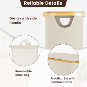 Slim Laundry Hamper with Lid 60L, Dirty clothes Hamper for Laundry Basket Collapsible, Thin Laundry Hamper with Removable Bag & Bamboo Handles, Narrow Laundry Hamper for Small Space