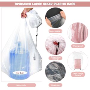 6 Pack Extra Large Clear Drawstring Plastic Storage Bags, 5 Mils Extra Thicken Large Plastic Storage Bags, Dustproof Moistureproof Dustproof Luggage Storage Bags for Suitcase, 35x63"& 35x47"