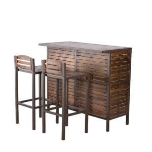 christopher knight home milos indoor/outdoor acacia wood 3 piece bar set, 15.75 "w x 17.5 "d x 37.75 "h, dark brown + rustic metal