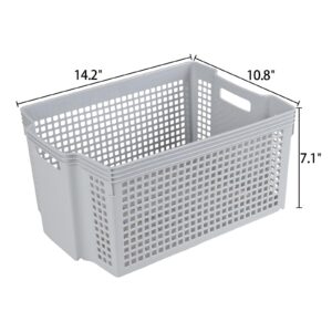 Neadas 6 Packs Large Plastic Storage Stacking Baskets, Large Stackable Cupboard Baskets, Grey