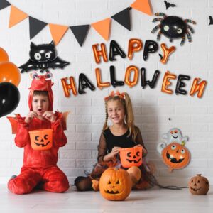 Happy Halloween Party Decorations, Melsan Halloween Banner Black and Orange Balloons, Spider, Bat, Pumpkin with Ghost Balloons - Perfect Halloween Party Supplies for Kids and Adults