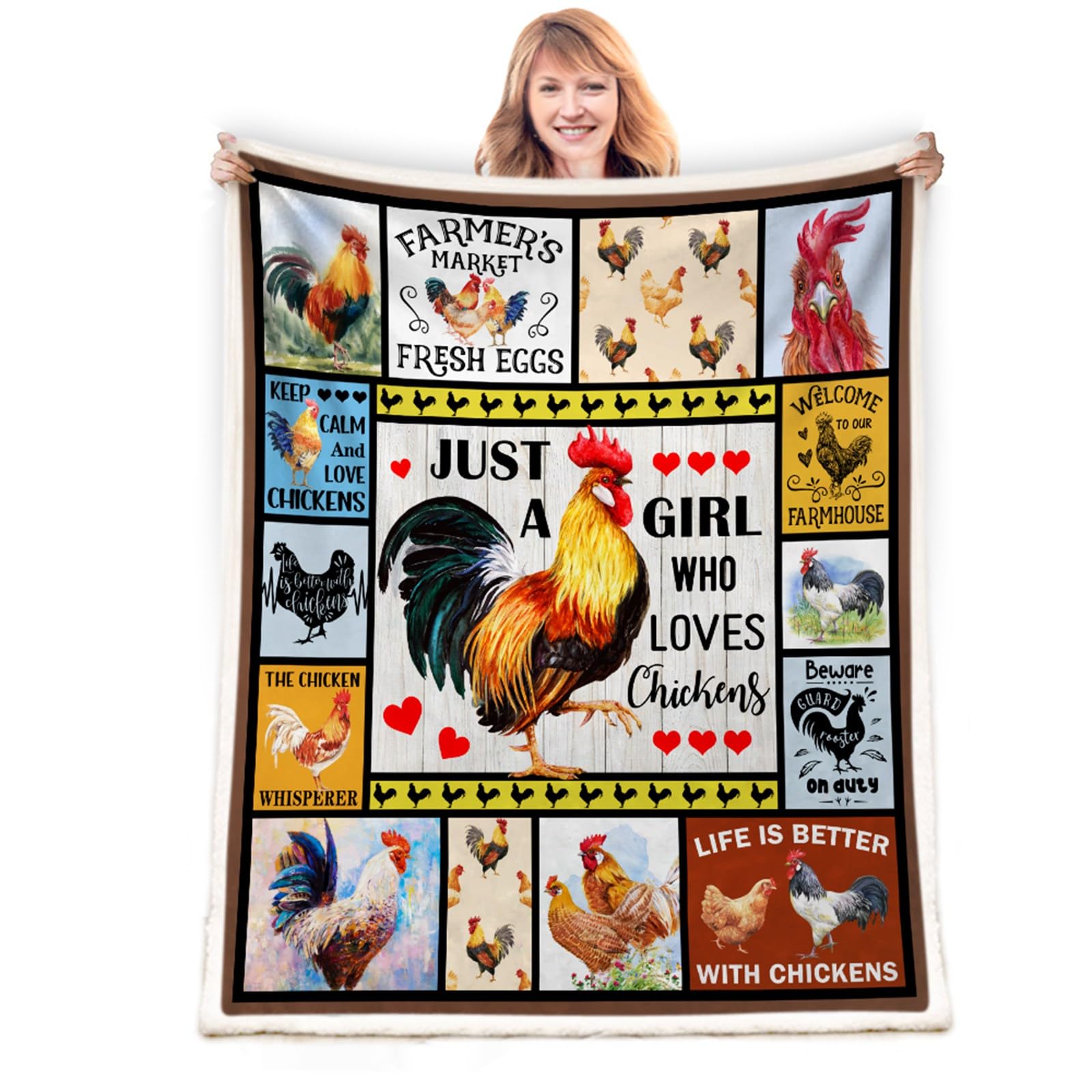 NTMANON Chicken Blanket,Rooster Blanket,Chicken Blanket Gift for Girls,Chicken Gifts Throw Blanket,Just A Girl Who Loves Chickens Blanket,Life is Better with Chickens Blanket 50"x60"