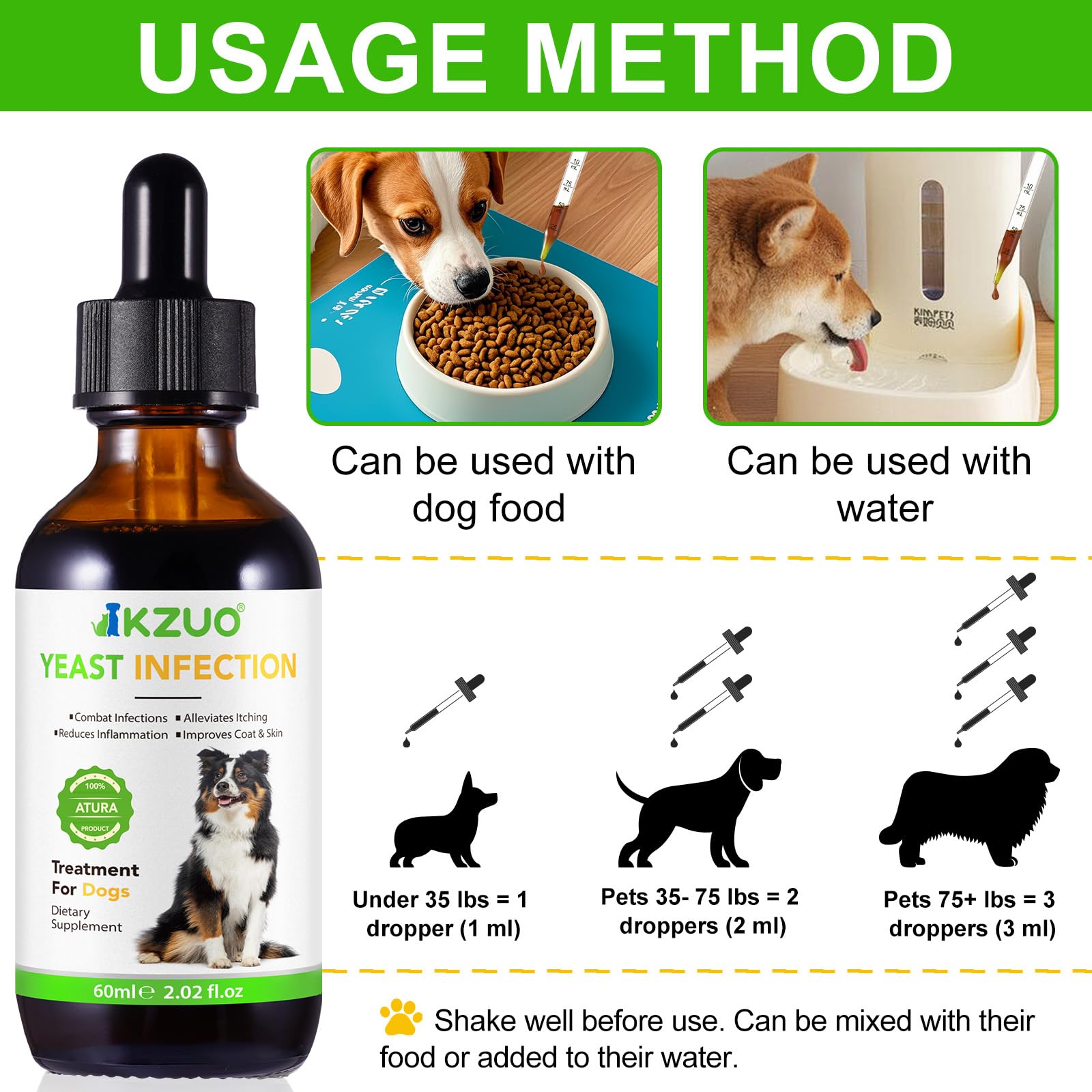 Natural Yeast Infection Treatment for Dogs - Effective Dog Ear Infection Treatment & Allergy Relief, Reduces Inflammation, Alleviates Itching, Combats Infections, Improves Coat & Skin