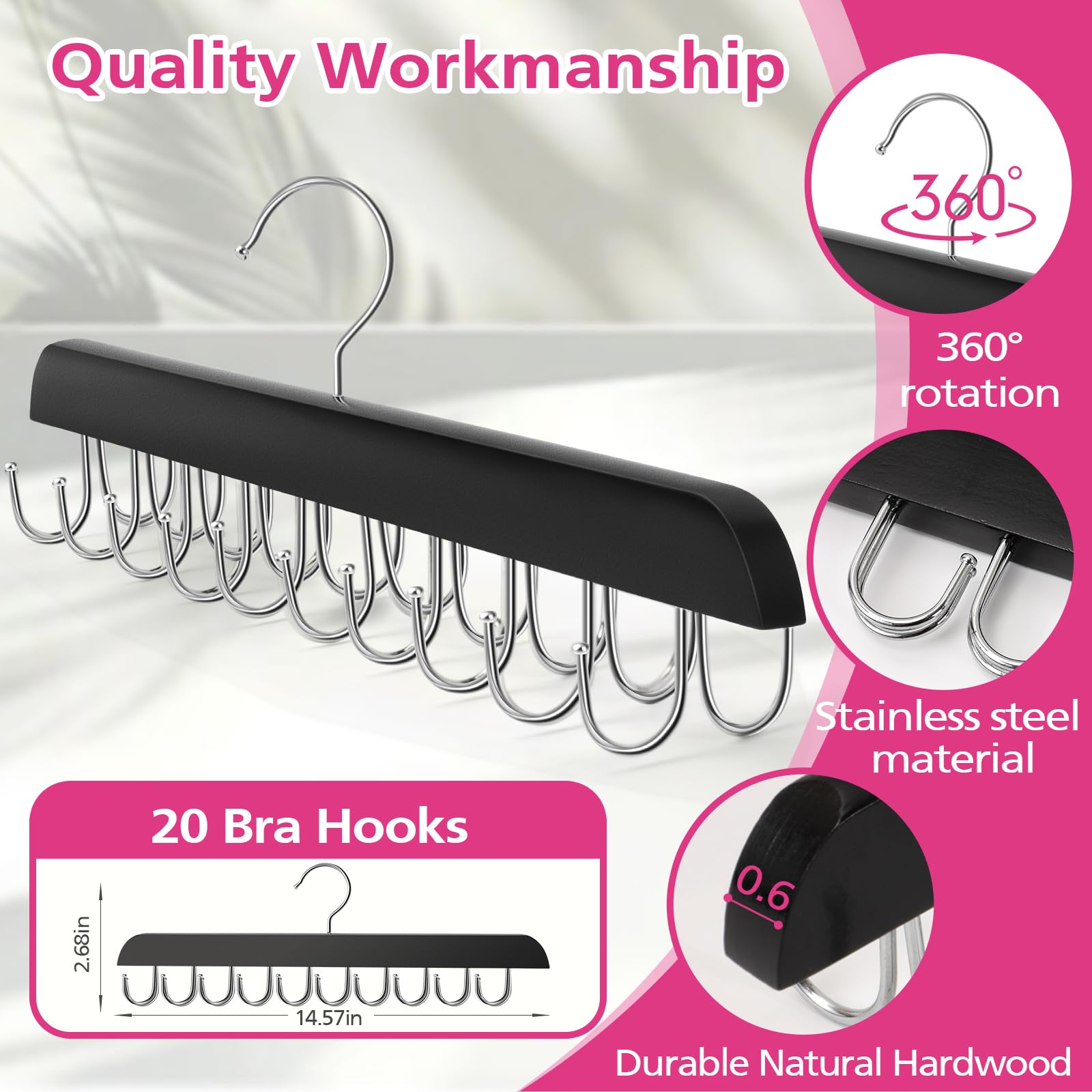 Bra Organizer for Closet, Tank Top Hanger, Bra Hanger 20 Hooks Capacity, Foldable Bra Hangers for Closet Organizer and Storage, Multi Tank Top Hangers Space Saving for Bra (1)