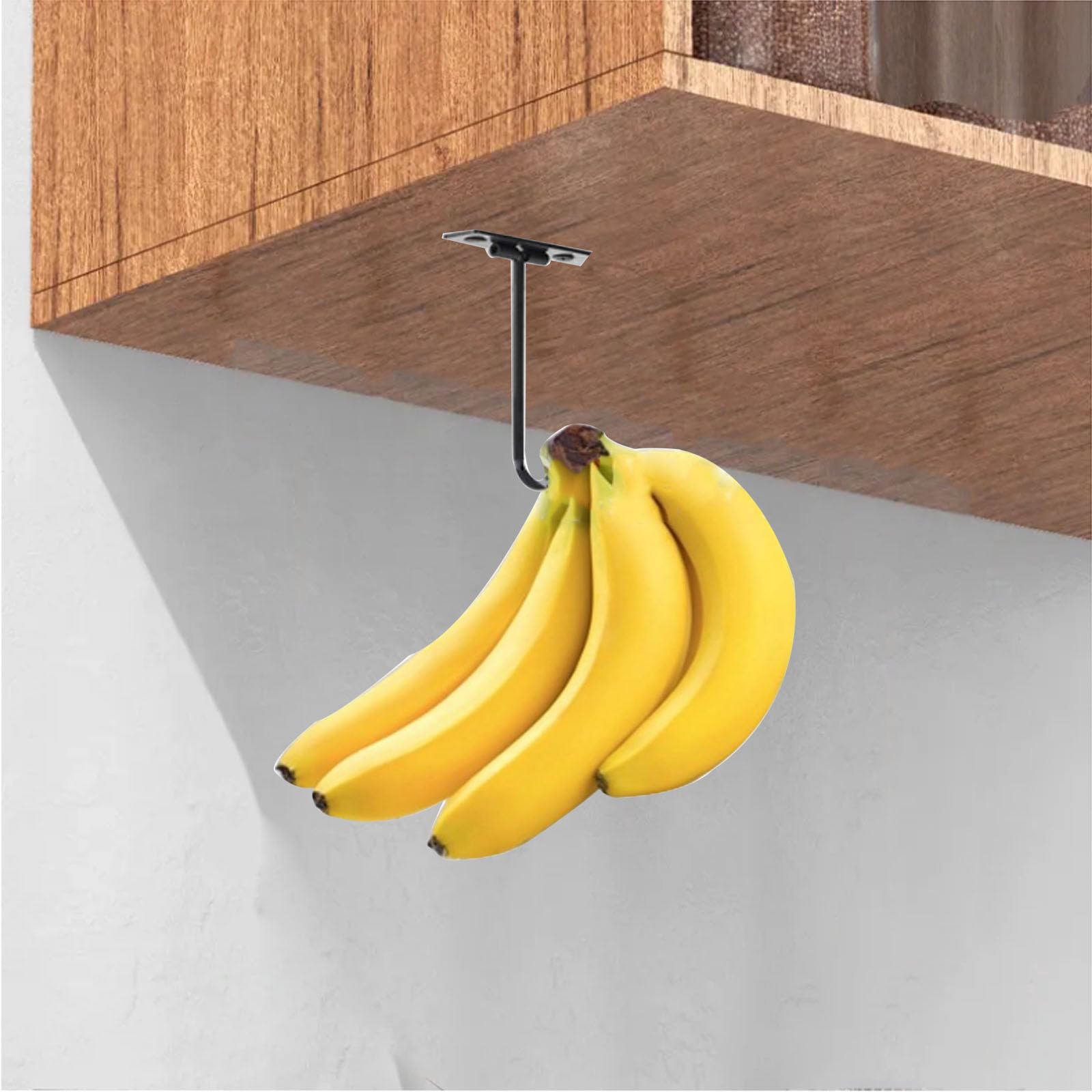 2 Pcs Under Cabinet Banana Hooks Folding Metal Banana Stand Banana Holder Self Adhesive Banana Hook Under Cabinet Hook for Bananas Or Other Kitchen Items Keep Bananas Fresh (Black)