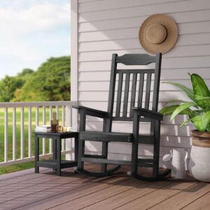 ONBRILL Outdoor Rocking Chair Set of 2, All Weather Resistant HDPS Poly Rocker Chairs, Front Porch Rocker with 350 lbs Weight Capacity, Outdoor & Indoor Furniture for Patio, Porch, Garden - Black