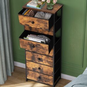 Crestlive Products Tall Dresser, 7-Drawer Fabric Storage Tower, Chests of Drawers - Vertical Organizer Unit for Bedroom, Hallway, Entryway, Nursery, Closets -Wood Top & Handles (Rustic Brown)