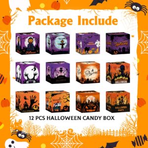 Halloween Candy Treat Box Set, 12 Pcs Treat Goodie Boxes Halloween Party Favors Boxes, Halloween Cardboard Funny Boxes for for Candy Snacks Cookie Small Gifts Halloween Party Supplies Kids Birthday