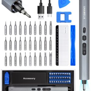 Mini Electric Screwdriver Set Upgraded: UnaMela Small Electric Precision Screwdriver Cordless - 30 S2 Bits, 3 Torque Settings, 4 LED Lights, Power Screwdriver Repair Tool Kit for PC RC Electronics