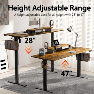 WALKINGDESK 48x24 Inches Electric Standing Desk with Drawer and Monitor Stand, Height Adjustable Stand up Desk for Home Office, Ergonomic Sit to Stand Desk with Phone Holder, 3 Hooks, Rustic Brown