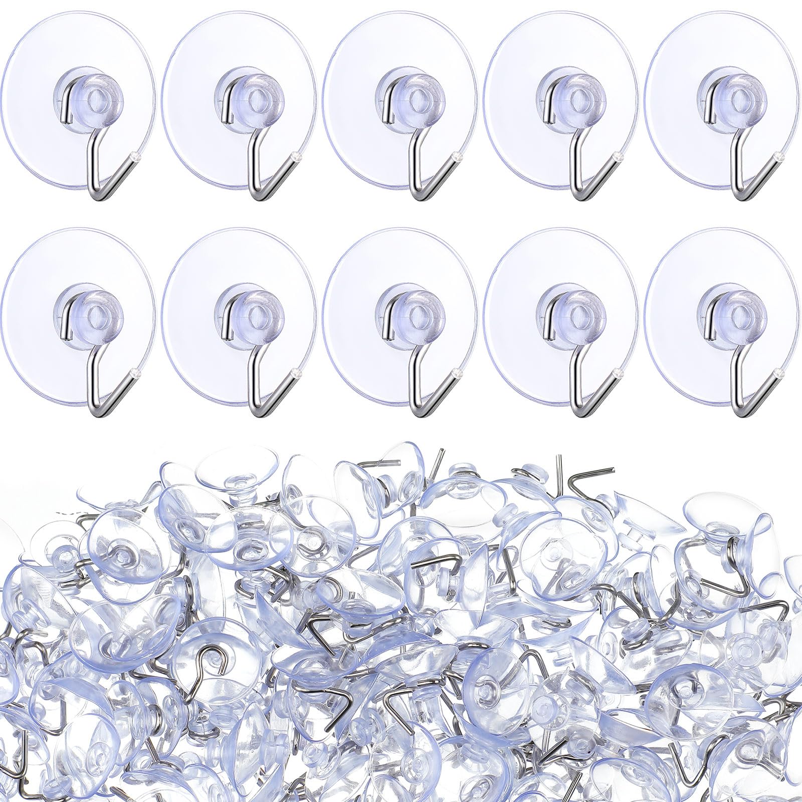 100 Pcs Christmas Mini Suction Cup Hooks for Glass Window 0.87 Inch Christmas Window Suction Cups with Hooks Removable Clear Plastic String Lights Suction Cup for Hanging Xmas Holiday Shower Kitchen