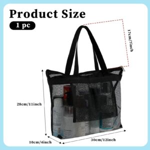 Mesh Shower Bag, Shower Caddy Portable Mesh Tote Bag with Zipper, Quick Dry Hanging Bath and Toiletry Organizer for College Dorms, Gym, Beach, Camping, Swimming, Yoga and Travel (1Pcs, Black)