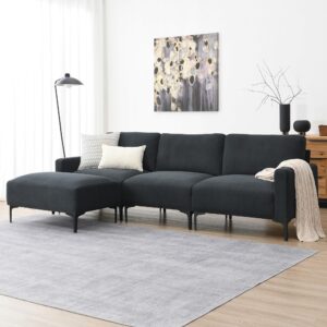 dhpm sectional sofa modern l-shaped deep 3-seat sofa&couch with ottoman, sofá sleeper comfy upholstered furniture for living room, apartment, studio, office