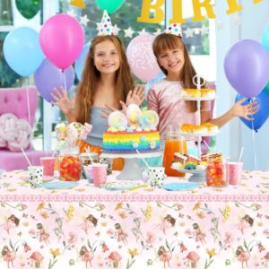 XUELIREN 3PCS Fairy Party Tablecloth for Girls 1st 2rd First Birthday Fairies Enchanted Themed Baby Shower Party Decorations Garden Flower Table Cover-54x108IN