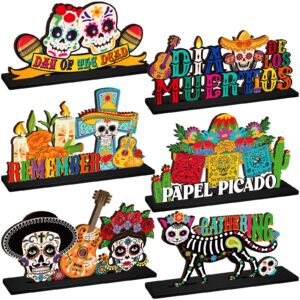 wonderjune 6 pcs day of the dead table decorations dia de los muertos altar wooden centerpiece sugar skull decor day of the dead decor mexican tabletop detachable sign for halloween party supplies