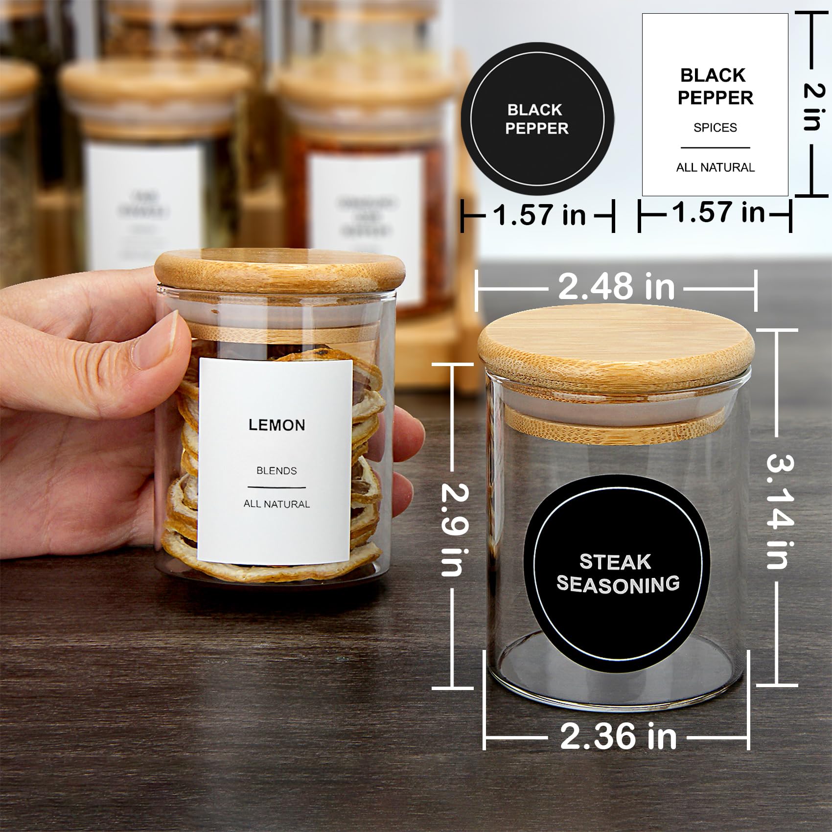 EgticHome 4OZ Glass Spice Jars with Bamboo Lids and 315 Labels, 10 Pcs Clear Food Storage Containers for Kitchen Sugar Salt Coffee Tea Beans