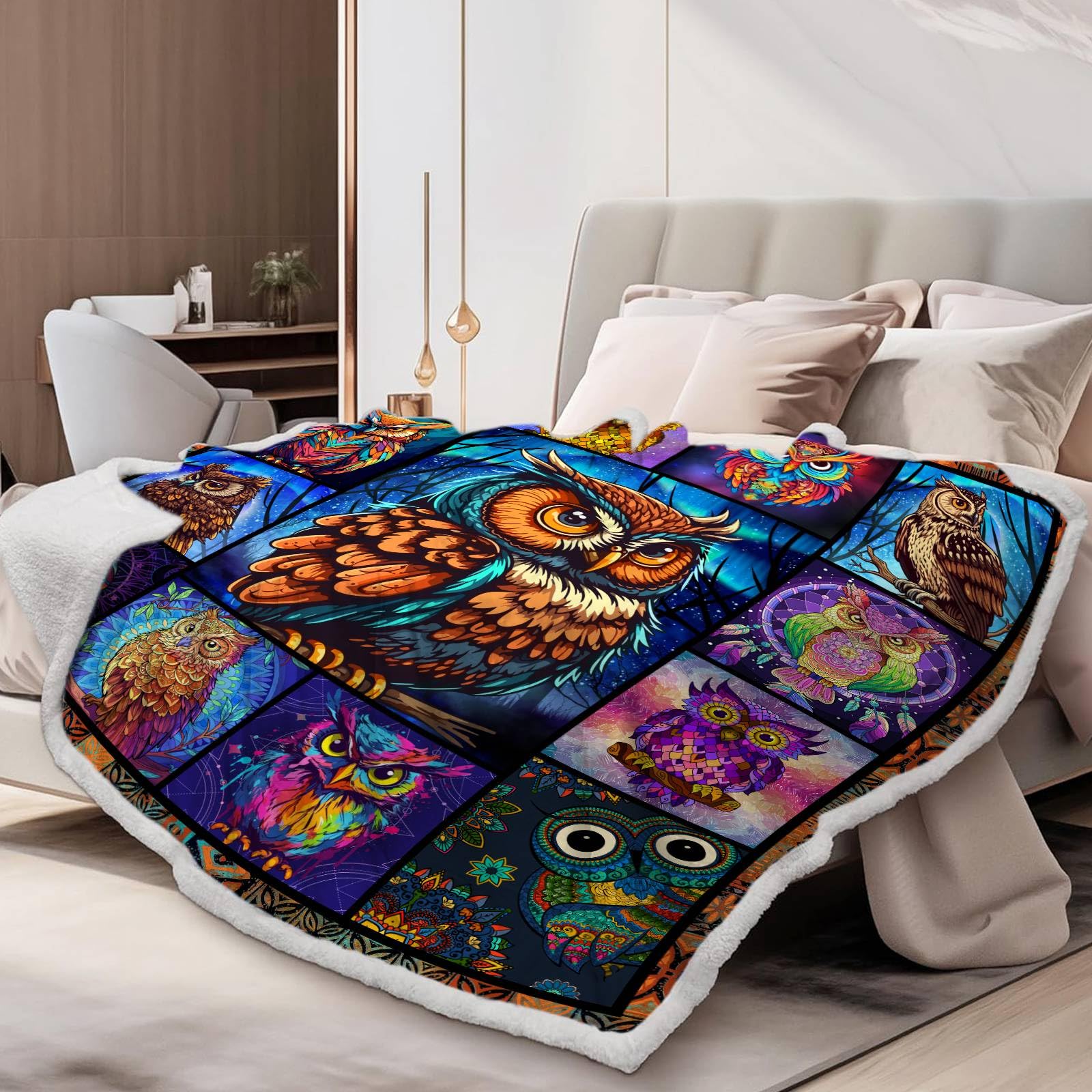 NTMANON Owl Blanket,Owl Gifts for Women,Owl Lover Gifts,Owl Gifts for Owl Lovers,Just a Girl Who Loves Owls Blanket,Owl Decor Blanket,Owls Print Fleece Throw Blanket 50''x60'' for Couch Sofa Bed