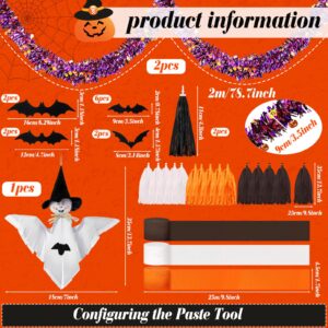 Dispowreath 35 Pcs Halloween Bike Decorations Kit Bike Streamers Tassels Tinsel Garlands White Ghost Pendant Bat Sticker Black Orange and White Crepe Paper for Kids Adult Bicycle Parade Party Favor