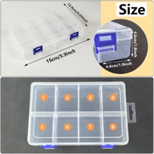 2 Pack 8 Grids Bead Organizers and Storage for Nail Art, Craft Organizers and Storage, Clear Bead Organizer with Adjustable Dividers, Compartment Container for Bead, Nail, Jewelry, Art, DIY Crafts