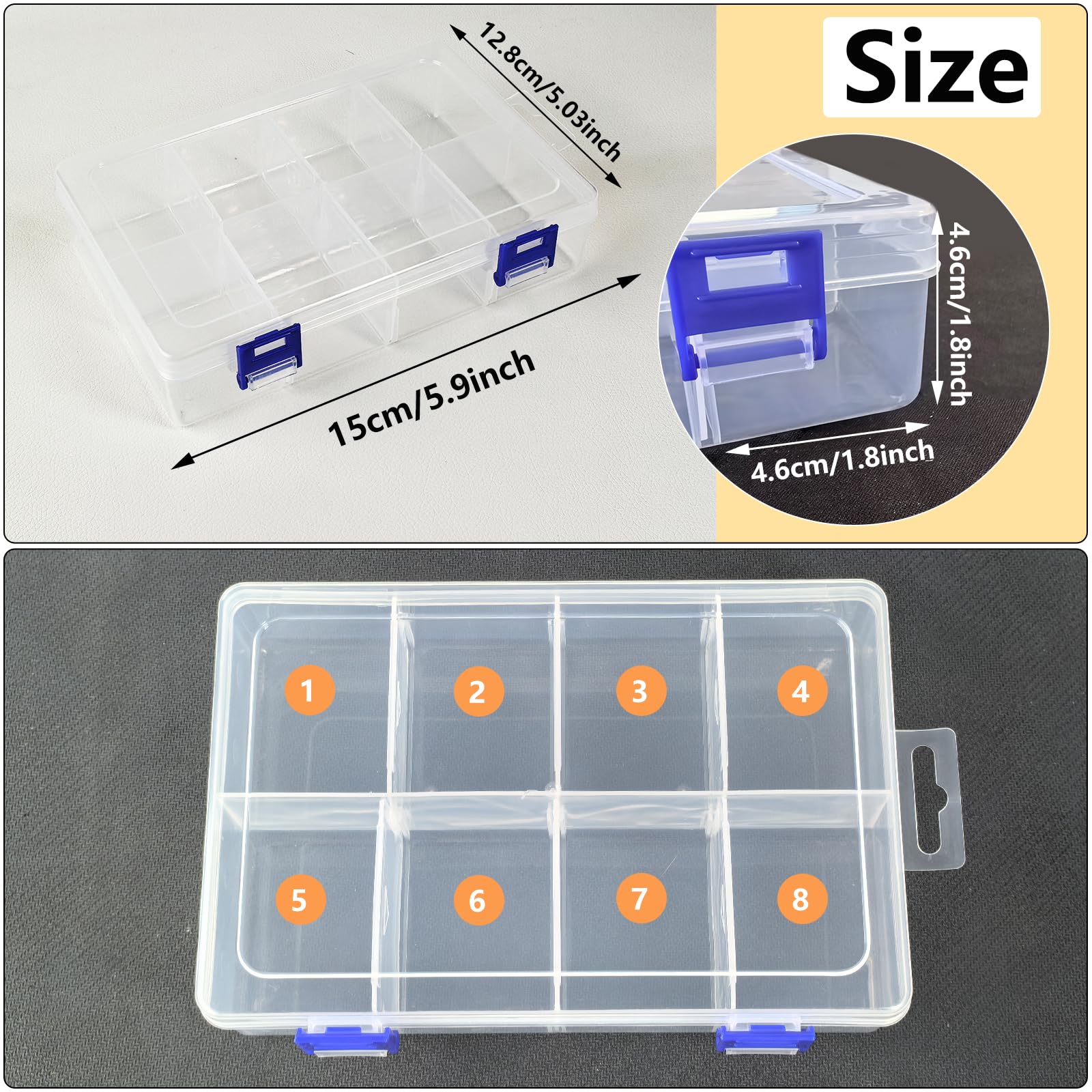 2 Pack 8 Grids Bead Organizers and Storage for Nail Art, Craft Organizers and Storage, Clear Bead Organizer with Adjustable Dividers, Compartment Container for Bead, Nail, Jewelry, Art, DIY Crafts