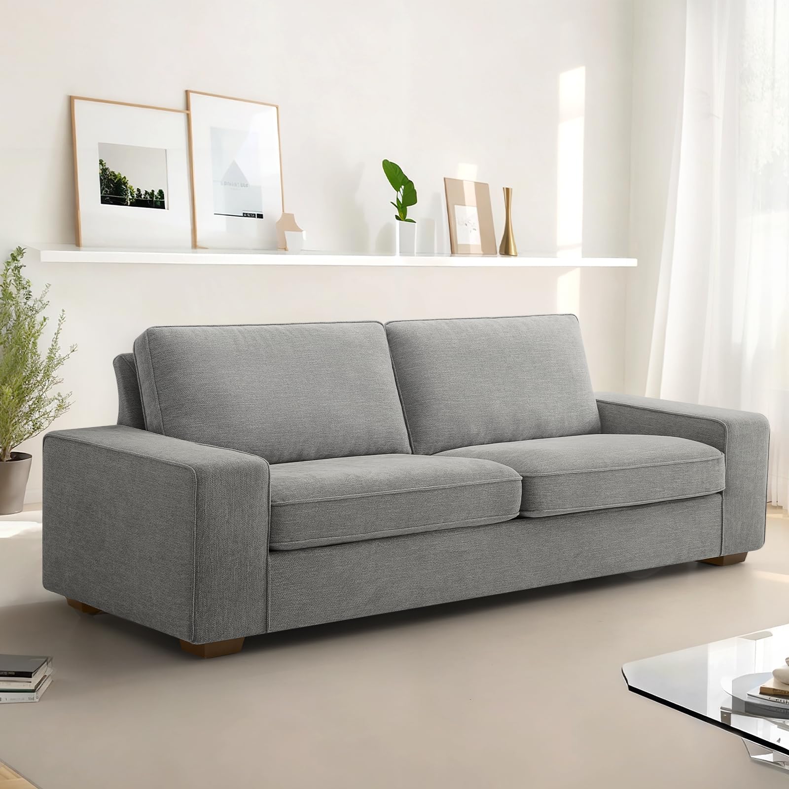 Wichvens 88.58" Oversized Loveseat Sofa for Living Room,Plush Chenille Modern Sofas & Couches with Wide Armrest，Solid Wood Leg and Removable Sofa Cushion,Easy to Install(Light Grey)